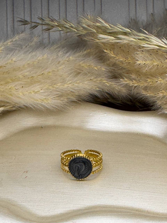 Marble Black Ring
