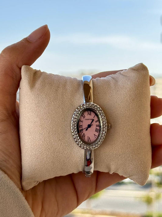 Rose with Silver Cartier Watch